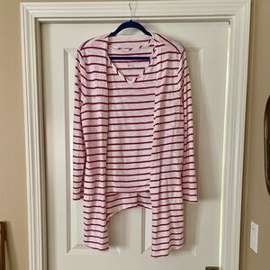 Never worn tank & cardigan set, Chico’s size 2, white w/hot pink stripes. Cotton